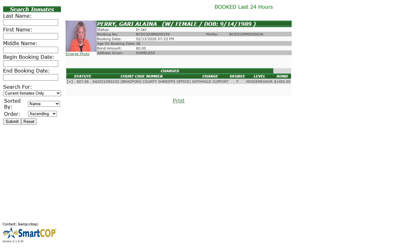 Bradford County inmate search portal interface