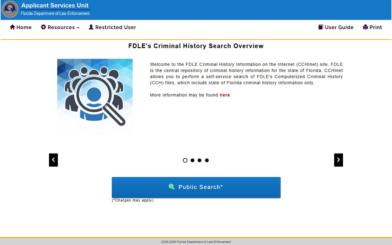 CCHInet search portal for Florida criminal history records